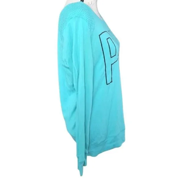 Victoria's Secret Pink Women's Size Large Blue Long Sleeve Logo Mesh T-shirt - Picture 5 of 7